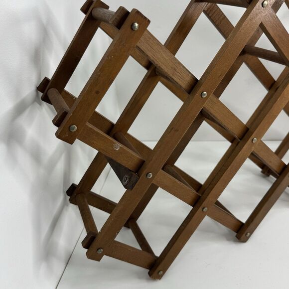 Vtg Large Wine Rack Accordion Holds 14 Bottles Folding Wood Stand Expanding - Picture 2 of 6